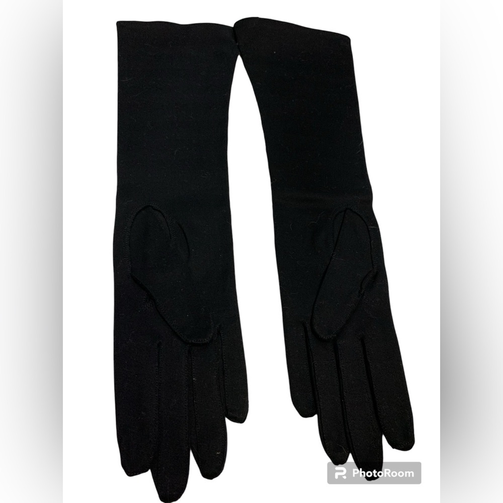 VTG Wear - Right Black Cotton Opera Long Gloves Size 7 floral embroidered